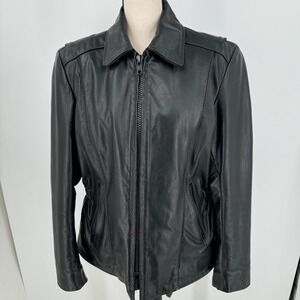 BIE Custom Leather Motorcycle Jacket WOMENS‎ Black Full Zip Coat SIZE LARGE